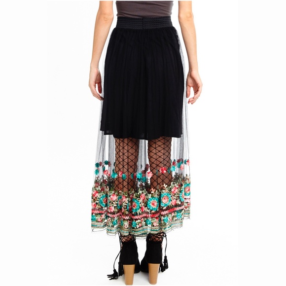 ARATTA Black Mesh Embroidered Midi Skirt - Picture 4 of 7